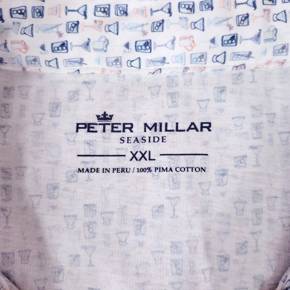Peter Millar Seaside Mens XXL Sand Bar Aqua Cotton Polo Shirt Cocktail Martini - Picture 7 of 12
